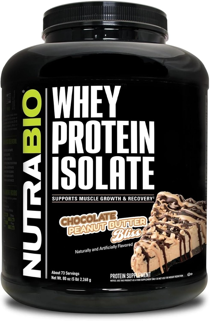 NutraBio 100 % Whey Protein Isolate Protein Powder, 25g Protein with Complete Amino Acid Profile, Non-GMO, Soy & Gluten Free, Low Carb, 낮은 Calorie Whey Protein Powder, 초콜릿 땅콩 버터, 5 Lbs