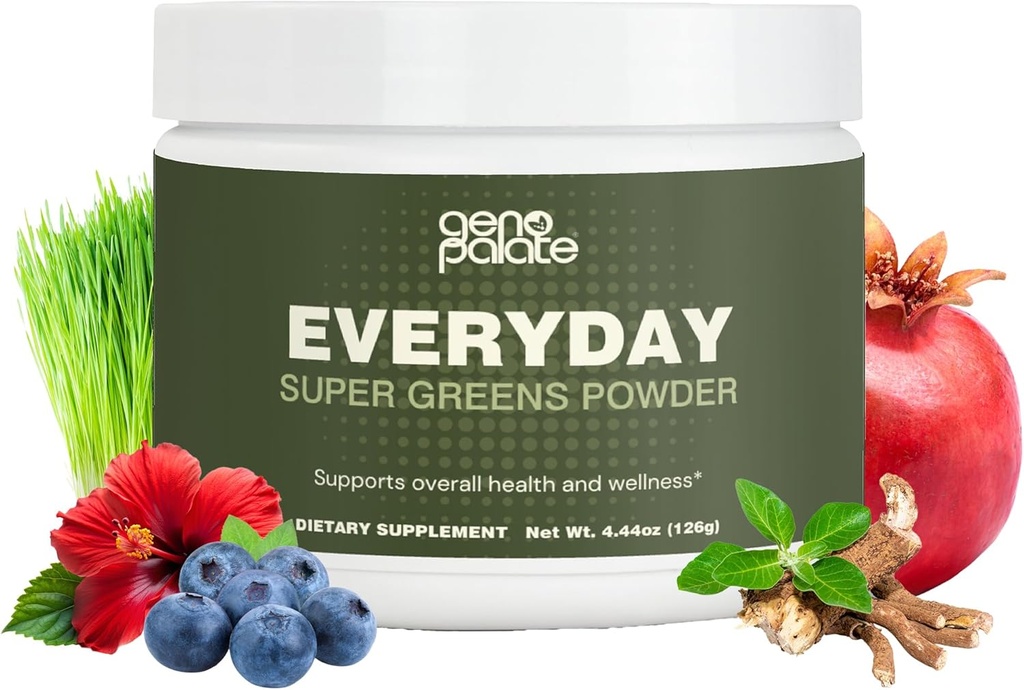 GenoPalate 매일 최고 녹색, Barley 잔디, Spirulina, Turmeric & Probiotics, 지원 에너지, 소화, 산화 방지제 & 긴장, Vegan, 글루텐 자유로운, 비 GMO, 30의 서빙을 가진 식물 기초 견과류