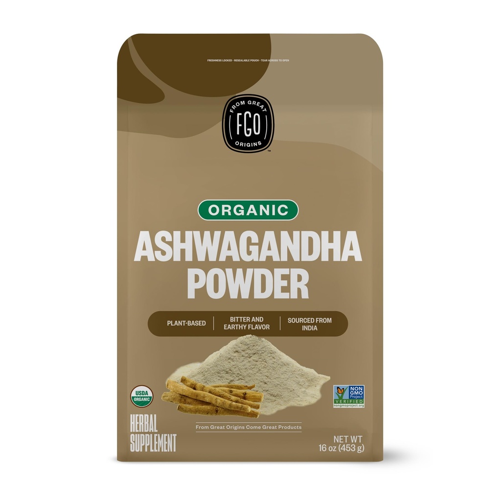 FGO 유기 Ashwagandha 뿌리 분말, 16oz Resealable 대량 부대, Non-GMO, 인도 Ginseng, 인도 Somnifera, 인도에서 sourced (1의 포장)