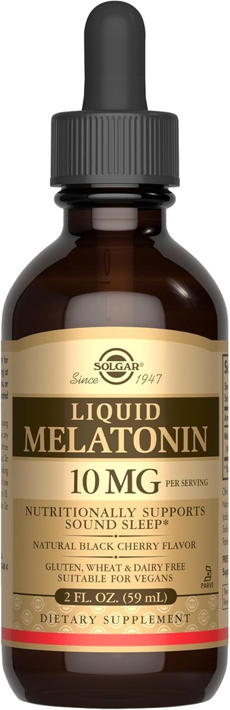 SOLGAR 액체 멜라토닌 10 mg, 천연 블랙 체리 맛 - 2 fl oz - Jet Lag - Vegan, 글루텐 & Dairy Free, Kosher - 59 서빙