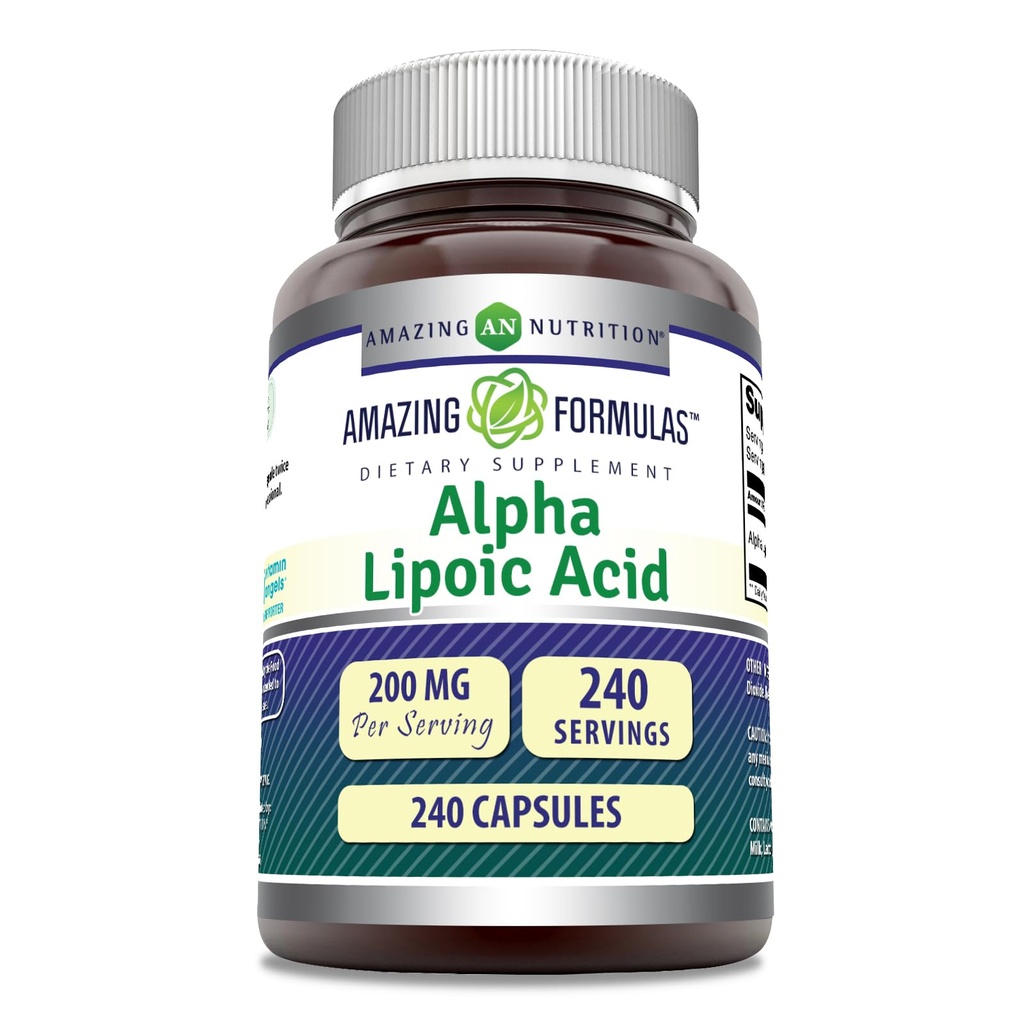 Amazing Formulas Alpha Lipoic Acid | 200 Mg 보충 | 캡슐 | 비 GMO | 글루텐 프리 | 미국제 (1 팩, 240 개)