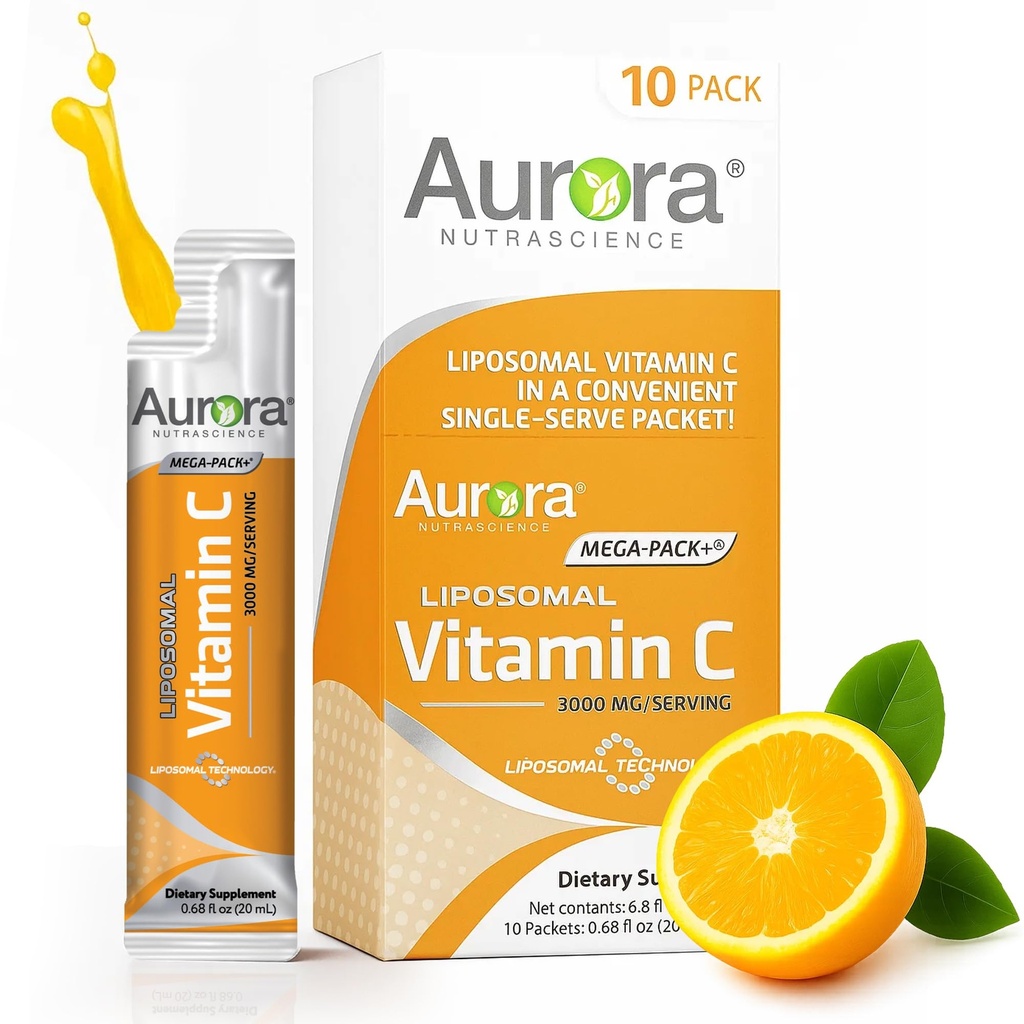 오로라 영양 Mega-Pack Liposomal 비타민 C, 면역 지원, 봉사 당 3,000 mg, Vegan, 글루텐 자유로운, 비 GMO, 10 단 하나 Serve 소포, 오렌지