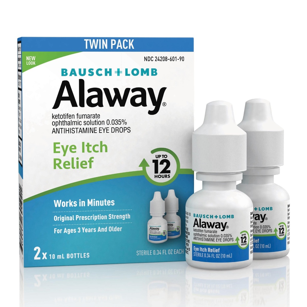 가려운 눈을위한 Alaway Antihistamine Eye Drops, 빠른 행동, 12-Hour Eye Itch Relief까지, 임상 시험 처방-Strength Formula, 0.34 Fl Oz (팩 2)