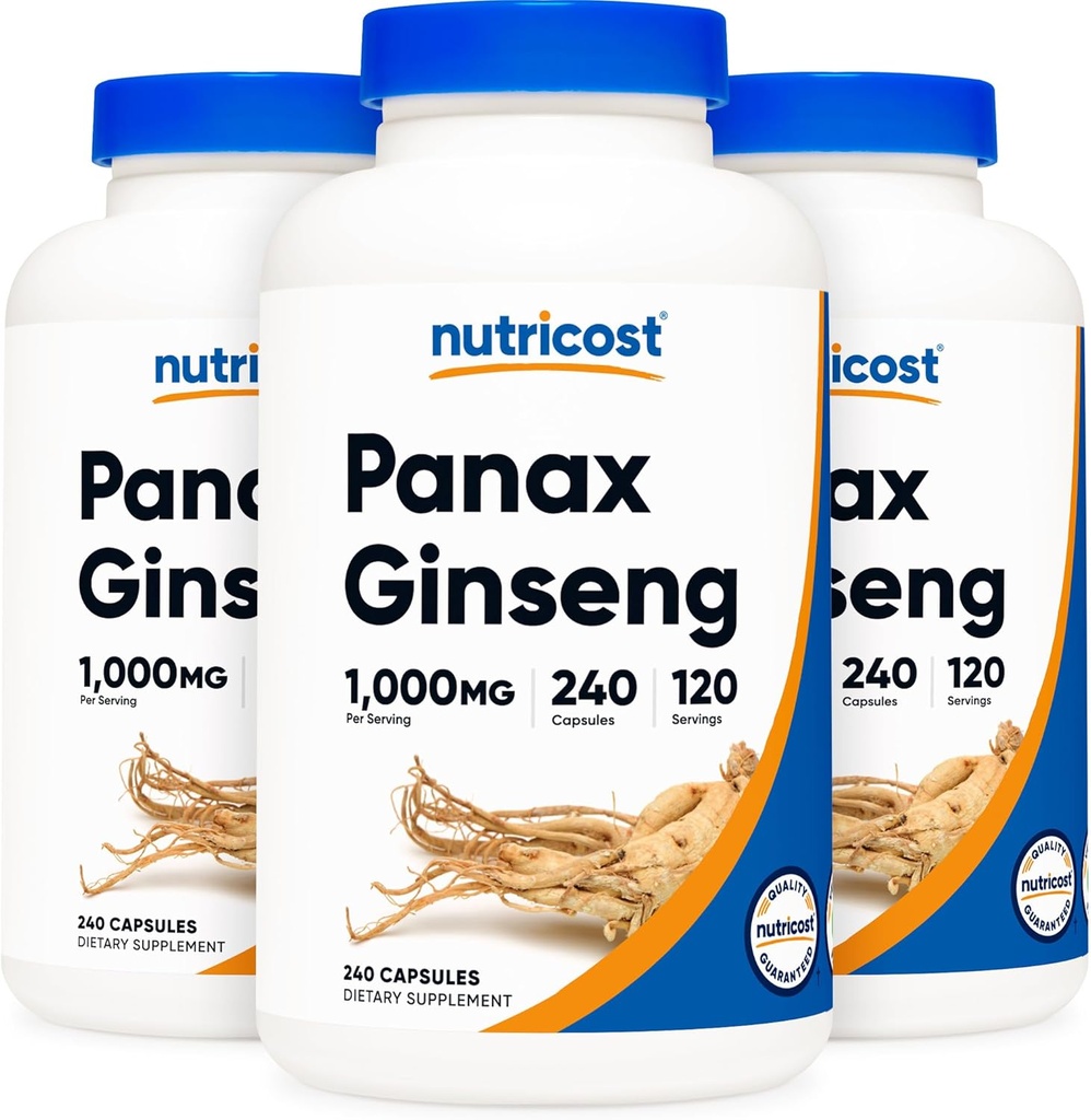 Nutricost Panax 인삼 1000mg, 240 캡슐, 3 병 - 비 GMO, 글루텐 무료, 120 서빙