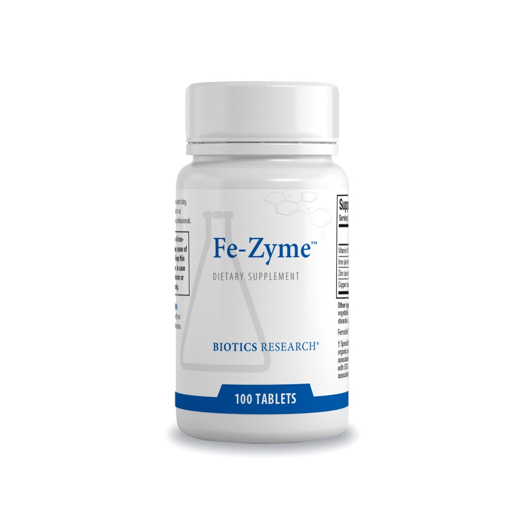 Biotics 연구 Fe-Zyme 25 밀리그램 철, 추가 아연 및 구리, 지원 일반 적혈구 생산, 건강한 에너지 수준 100 정제
