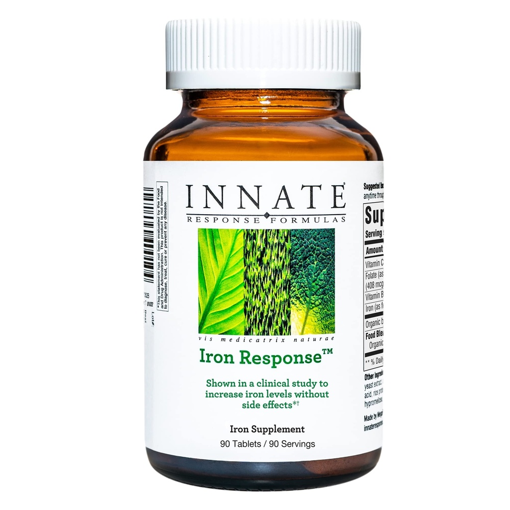 INNATE Response Formulas Iron Response - 매일 Iron Supplement - 철 수준을 늘리는 임상 쇼 - Vegan, Non-GMO 및 Kosher - 9 Food 알레르기없이 제작 - 90 정제 (90 인분)