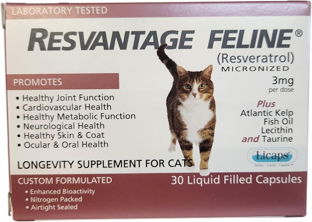 Feline - Resveratrol - 고양이를위한 장수 보충 - 30 캡슐