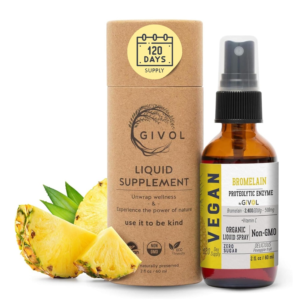 유기 익지않는 Bromelain 안개 액체 파인애플 추출물 - 강화된 Potency 500mg, 아이 & 성인을 위해 - 소화 건강, 염증 응답 및 치유를 위해 - 비 GMO - 60ml 120 일 공급