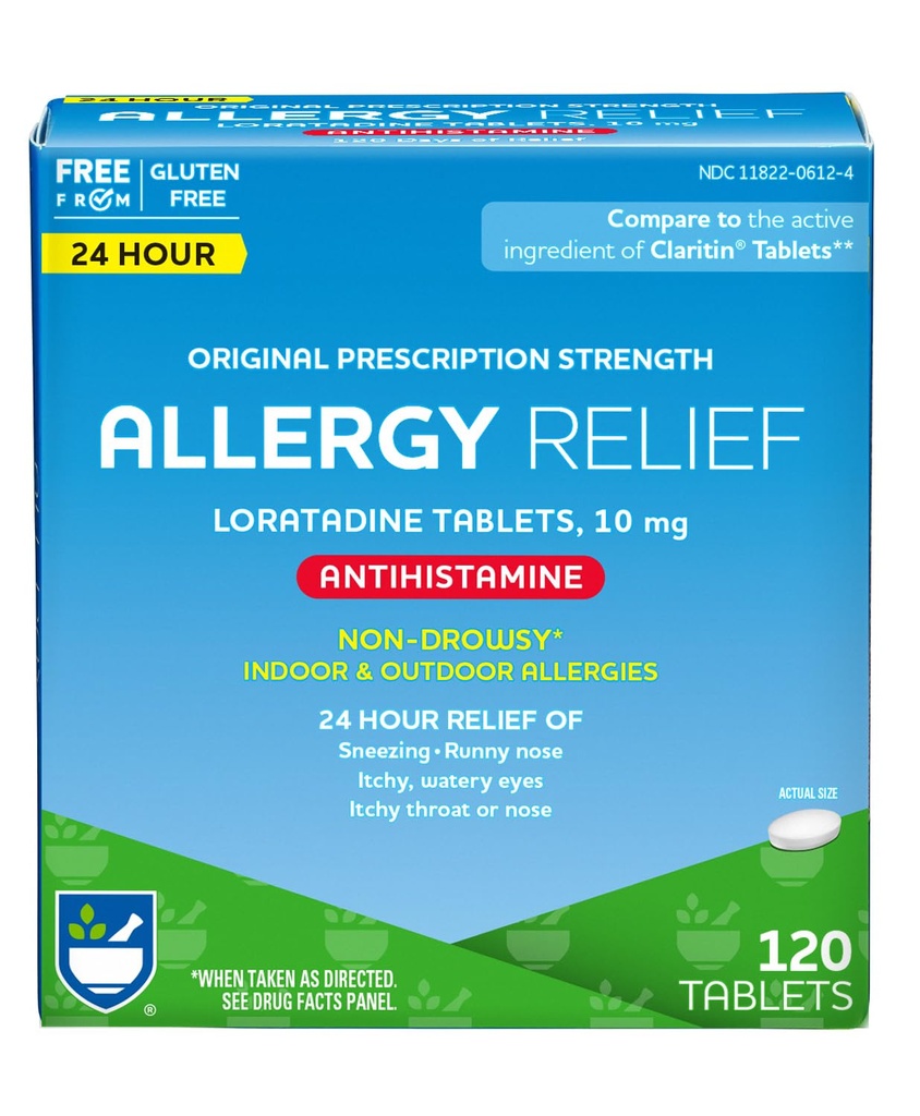 Rite Aid 24 시간 Loratadine 10 mg 알레르기 릴리프 정제, 10mg - 120 조사 | 비 Drowsy 알레르기 알약, 약