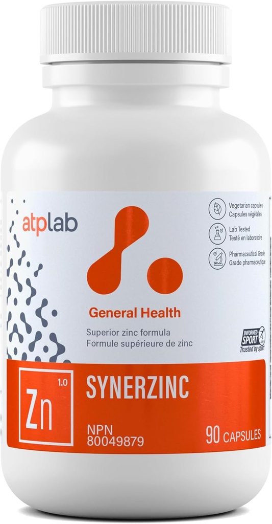 ATP LAB Synerzinc 90 모자 - 남성과 여성을위한 Vegan 아연 보충 - 아연 미네랄 보충제 - 건강한 피부 - 성인용 아연 비타민