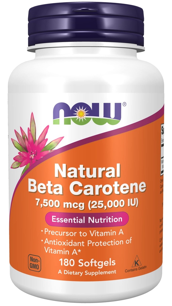 NOW 식품 보충제, 천연 베타 카로틴 25,000 IU, 필수 영양, 180 Softgels