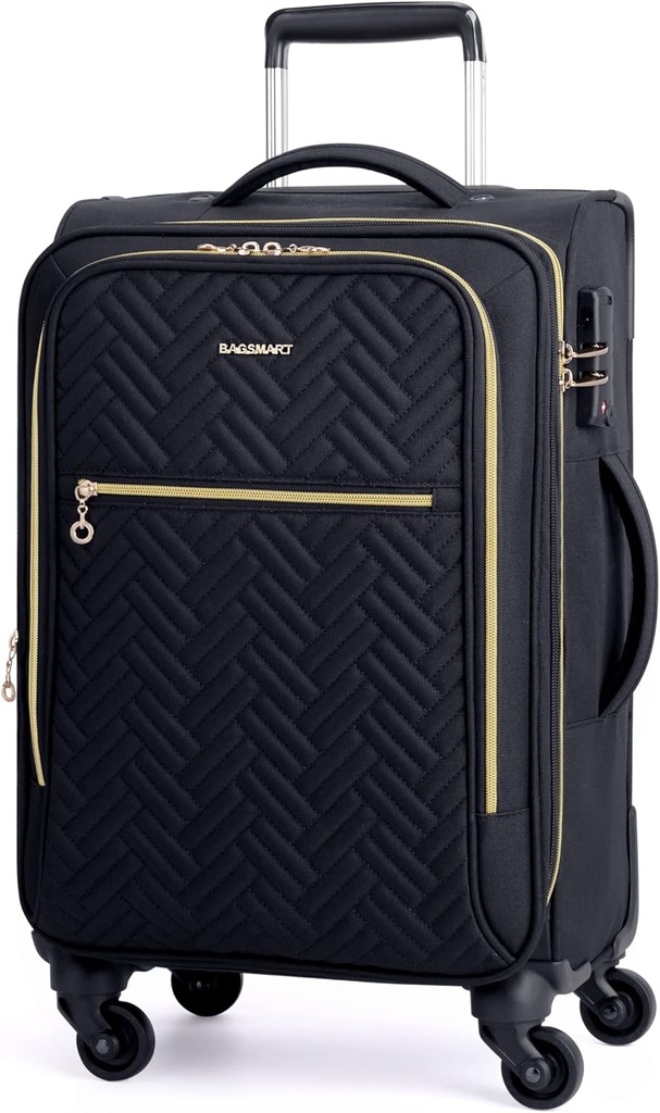 BAGSMART는 수화물에 20 인치, 회전자 바퀴, 수화물 22x14x9를 가진 연약한 팽창할 수 있는 여행 가방 여자 남자를 위한 승인되는 회전 경량 여행 가방, 콤팩트 나르에 (검정)