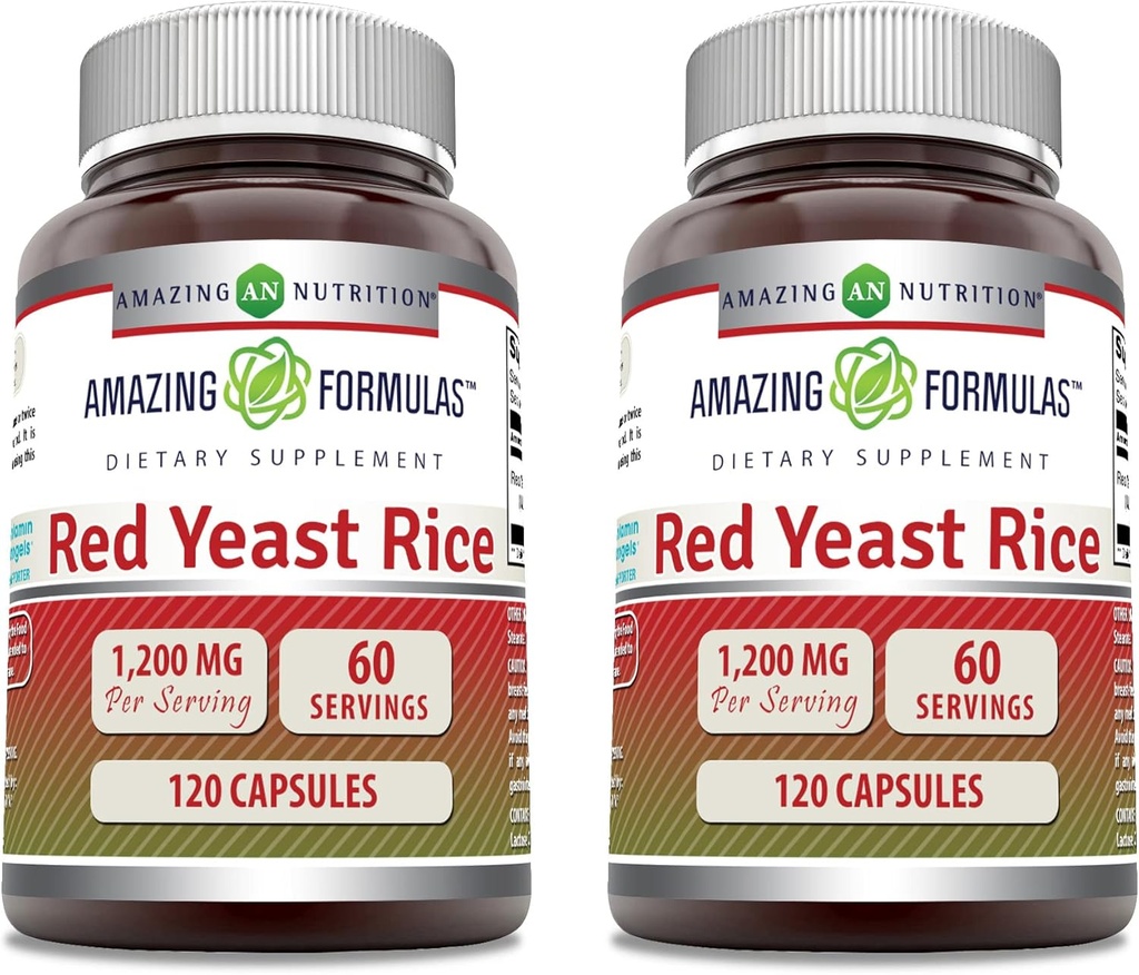 서빙 캡슐 보충 당 놀라운 수식 빨간 효모 밥 1200mg | Non-GMO | 글루텐 무료 | 미국에서 제작 (120 개 | 2 팩)