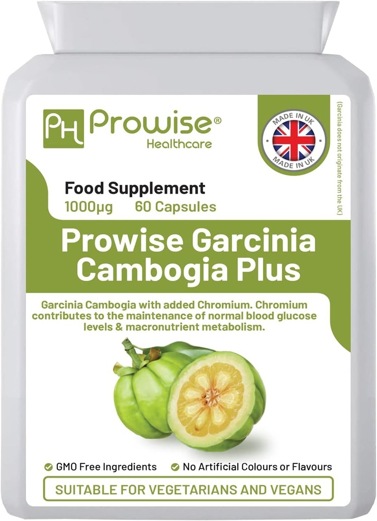 Garcinia Cambogia 1000mg 60 캡슐 - 영국 제조 | GMP Prowise Healthcare의 표준 - 채식주의 및 채식주의에 적합