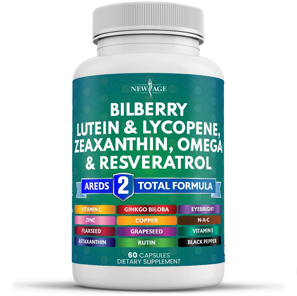 Bilberry Lutein & Zeaxanthin Lycopene Resveratrol 포도씨 Astaxanthin를 가진 새로운 AGE 눈 건강 비타민 - 60 조사