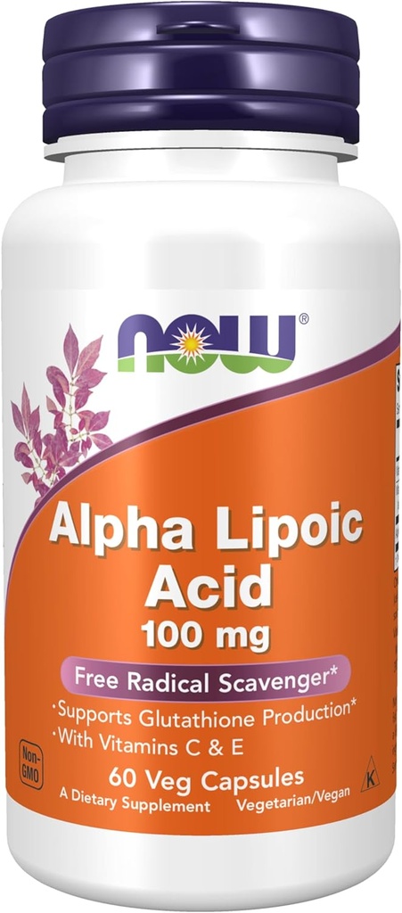 이제 식품 보충제, 알파 Lipoic Acid 100 mg 비타민 C & E, 무료 Radical Scavenger *, 60 Veg 캡슐