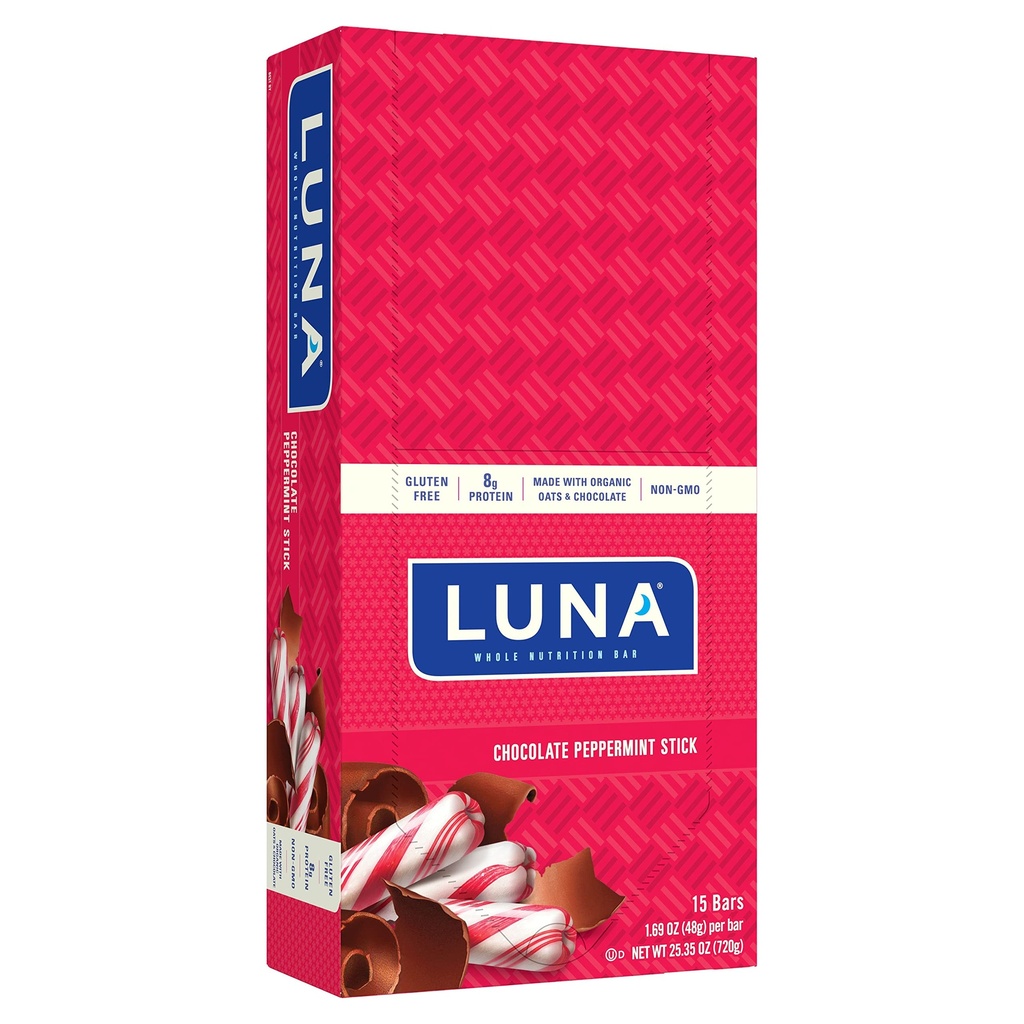 LUNA BAR - 글루텐 무료 스낵 바 - 초콜렛 페퍼 민트 스틱 -8g의 단백질 - Non-GMO - 식물 기반 Wholesome 스낵 - Go Snacks (1.69 Ounce Snack Bars, 15 Count)