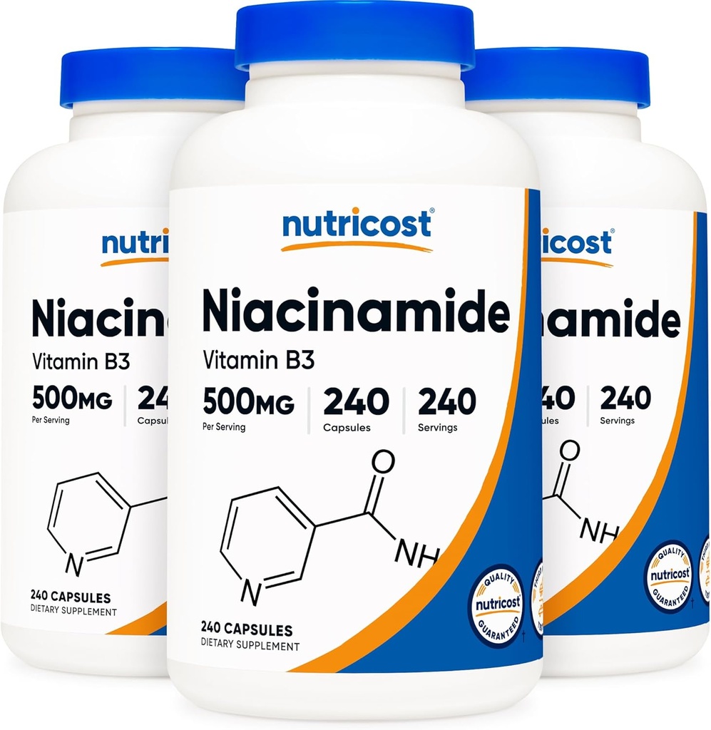 Nutricost Niacinamide (비타민 B3) 500mg, 240 캡슐 (3 병)