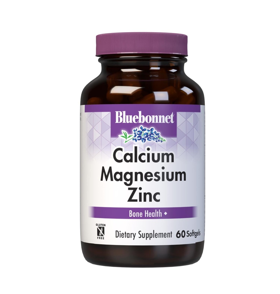 Bluebonnet 영양 칼슘 마그네슘 아연 플러스 비타민 D3, 칼슘 1000 mg, 마그네슘 500 mg 및 아연 15 mg, 400 IU 비타민 D3, 강한 건강한 Bones *, 글루텐 프리, Dairy-Fee, 60 softgel