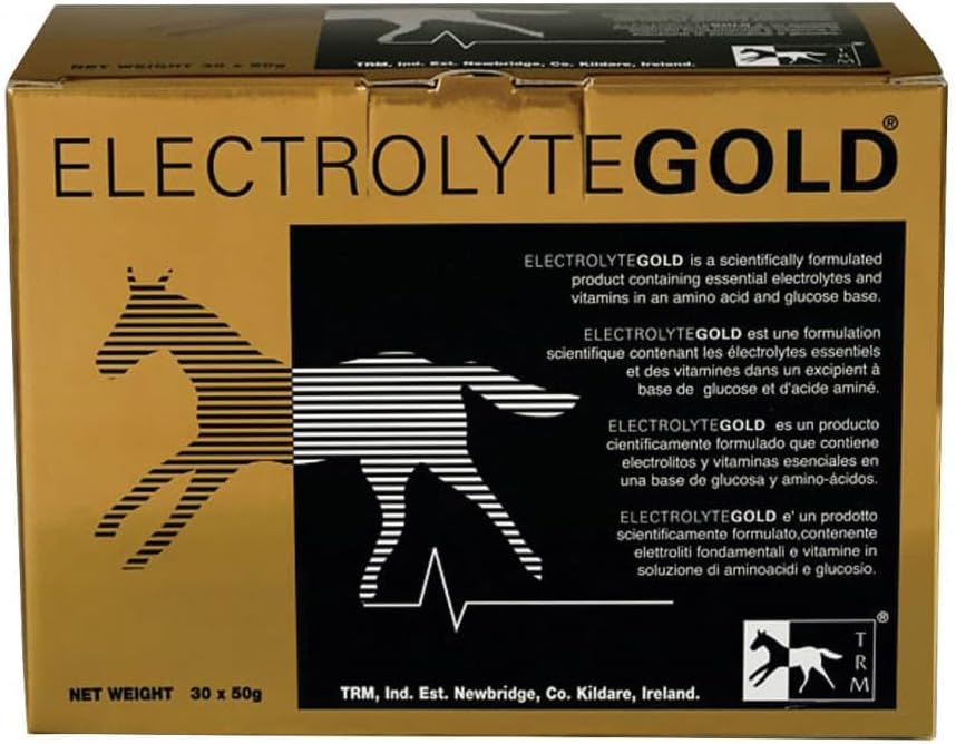 TRM Electrolyte Gold Performance Horse Feed Supplement for Electrolyte Replenishment | 전투 피로 | 비타민 C 및 E - 30 Qty x 1.76 oz (30 Qty x 50g) - 30 Qty x 1.76 oz