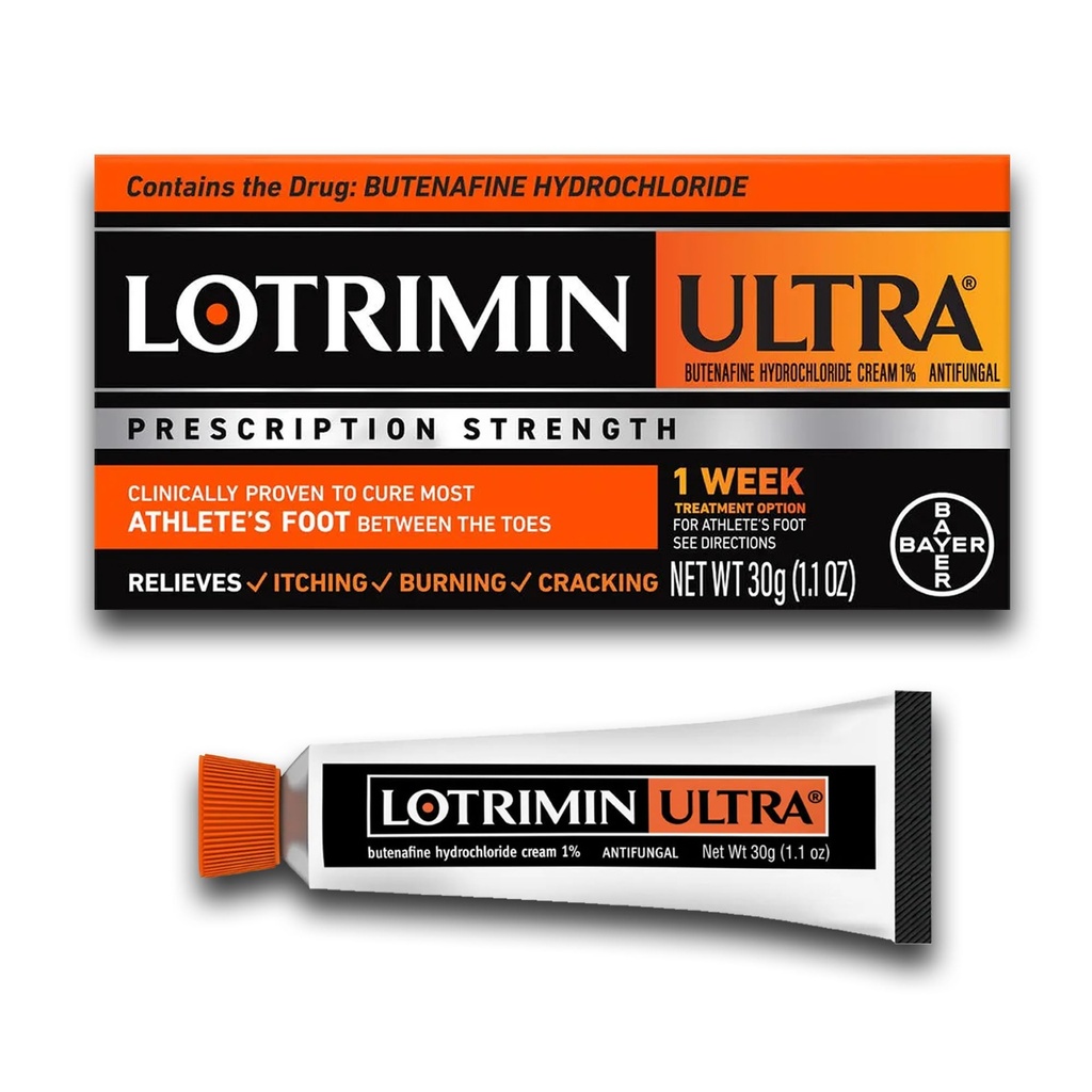 Lotrimin Ultra 1 Week Athlete의 발 치료, 처방전 강도 Butenafine 염산염 1%, Toes 사이 대부분의 Athlete의 발, 크림, 1.1 Oz 치료