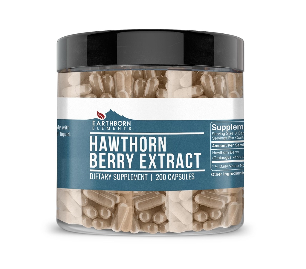 Earthborn 성분 Hawthorn Berry 추출물 200 캡슐, 순수한 & Undiluted, 첨가물 없음