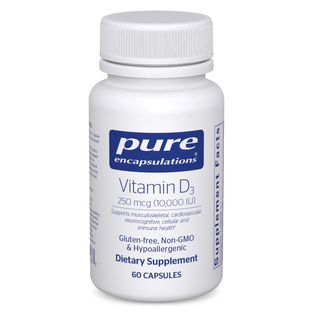 Pure Encapsulations Vitamin D3 250 mcg (10,000 IU) - Bone, Joint, Breast, Heart, Colon & Immune Health를 지원하는 보충 - 프리미엄 비타민 D - 60 캡슐