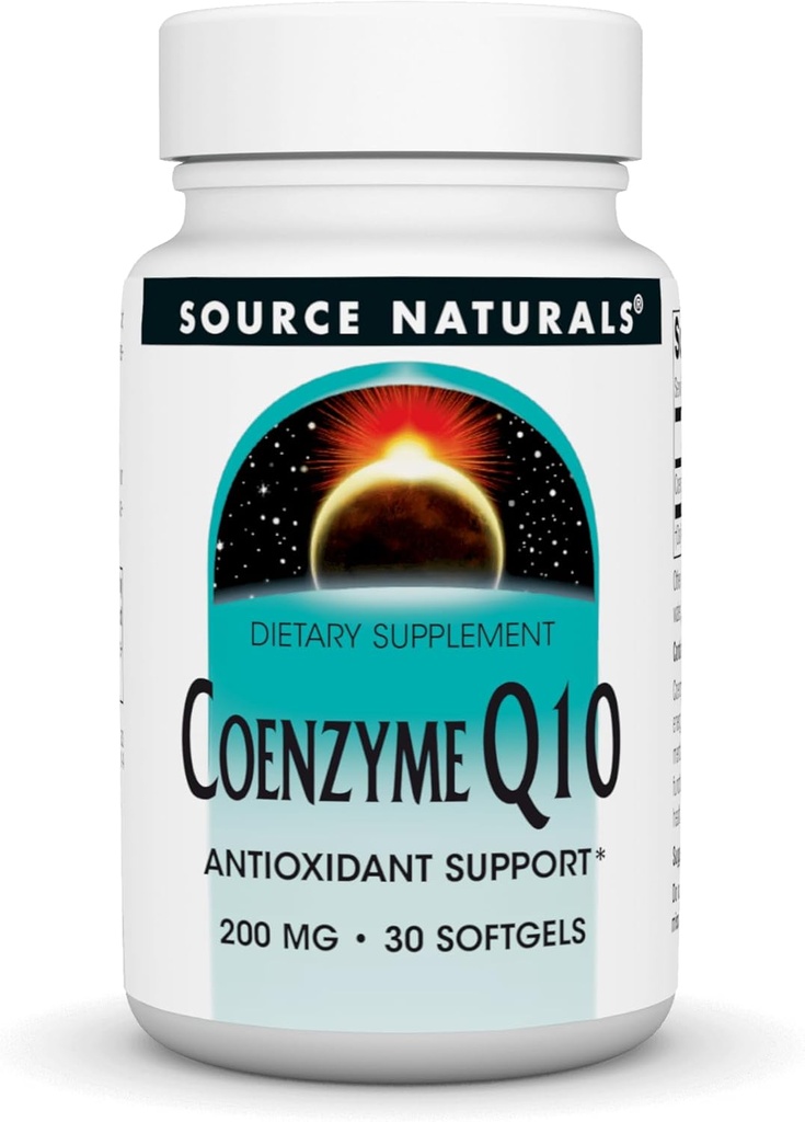 Source Naturals Coenzyme Q10 Antioxidant Support 200 mg for Heart, Brain, Immunity, & Liver 지원 - 30 Softgels