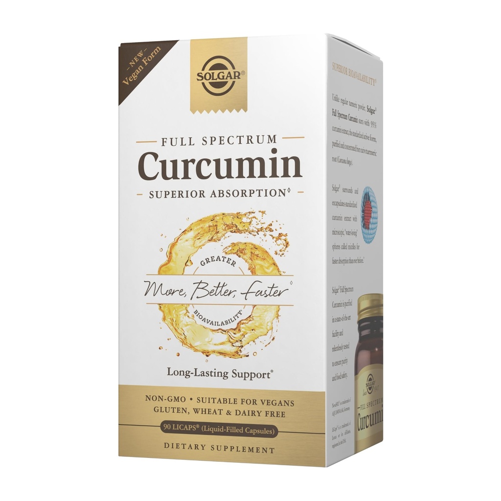 Solgar Full Spectrum Curcumin - 90 LiCaps - 뛰어난 흡수 - 두뇌, 관절 및 면역 건강 - 비 GMO, Vegan, Gluten Free, Dairy Free - 90 서빙