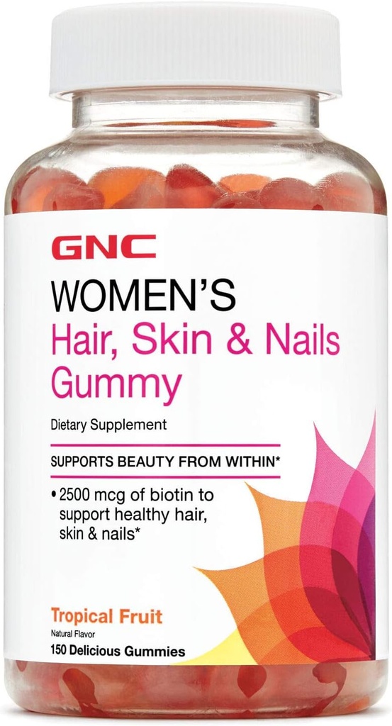 GNC Women's Hair, Skin & Nails Gummy - Tropical Fruit, 150 Gummies, 강한 건강한 모발, 피부 및 손톱을위한 Biotin 포함