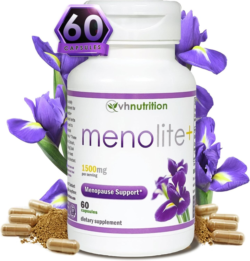 VH Nutrition MENOLITE+ | 남성용 보충교재 * 여성용| 최대 힘 Hormonal Support* 및 Hot Flash Relief* | 남성용 자연적인 공식 증상 완화 | 60 캡슐