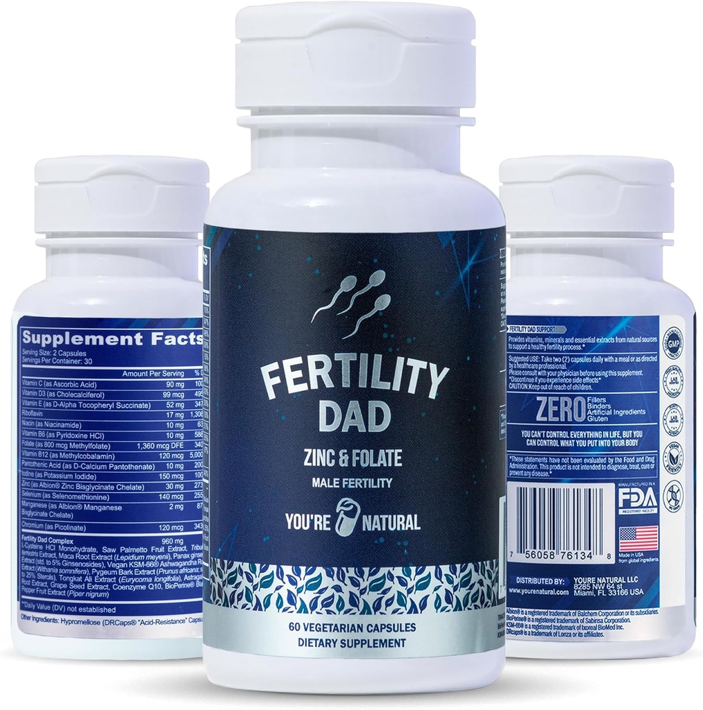 당신은 NATURAL 남성 불연성 비타민, 최선 정액 조사, Motility 및 힘, Ashwagandha, Folic 산 800 mcg, 마그네슘, 마카 뿌리, L 카르니틴, 비타민 C, E, D3, 아연 | 30 일 공급
