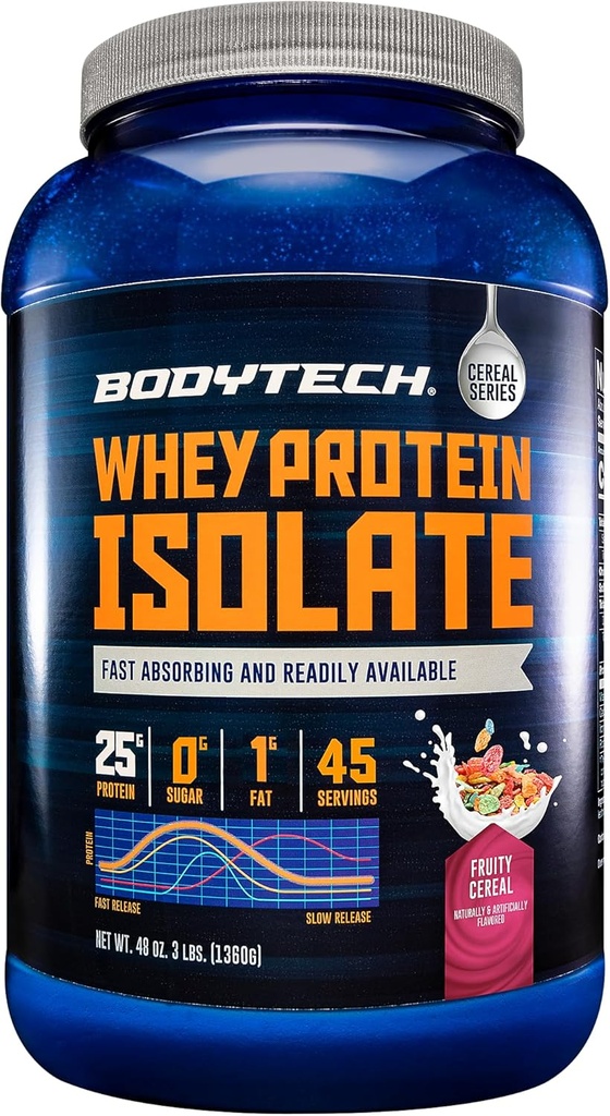 BODYTECH Whey Protein Isolate Powder - 과일 곡물 (3 파운드 / 46 서빙)