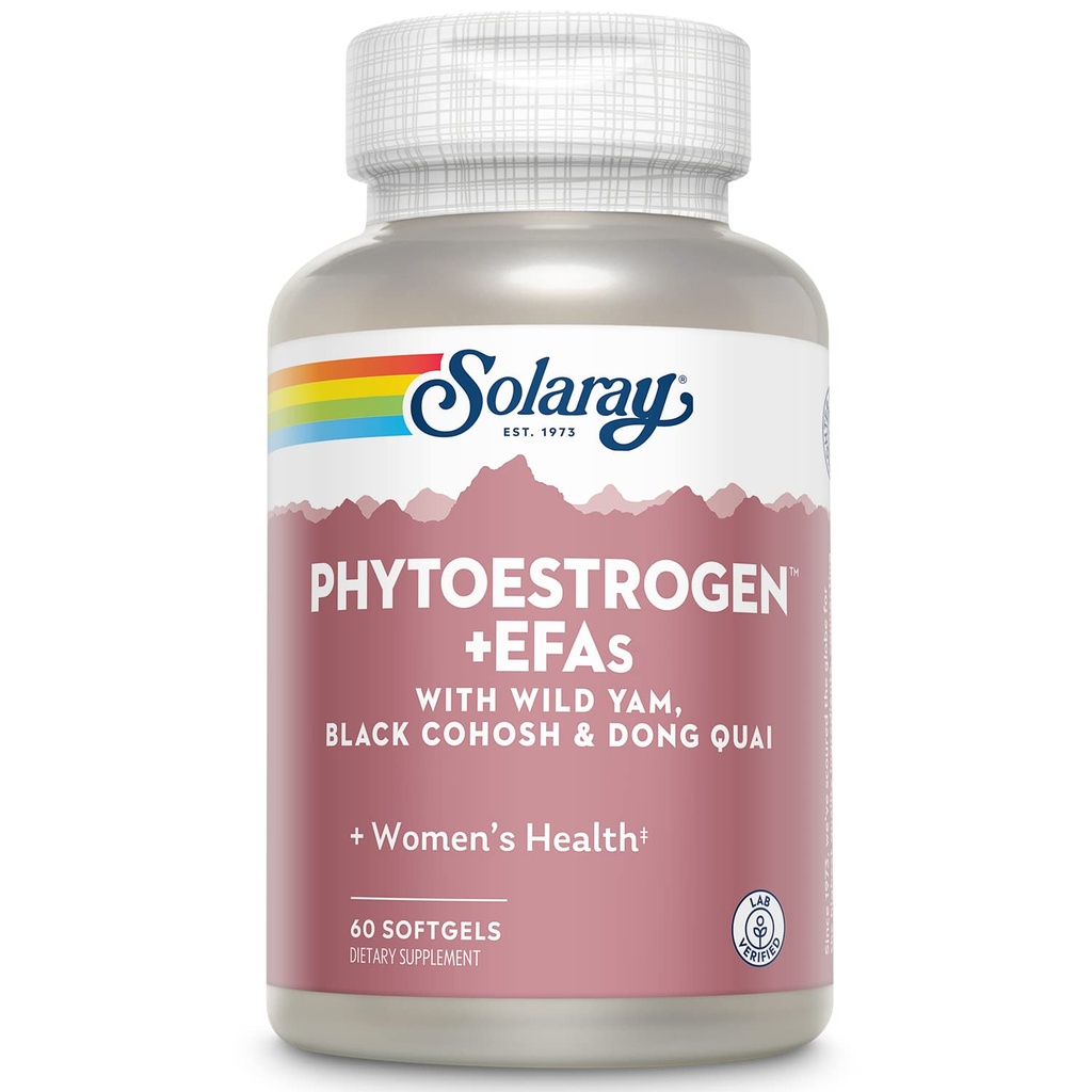 SOLARAY PhytoEstrogen Plus EFAs Menopause 지원 | 야생 Yam, 블랙 코호시, 저녁 Primrose & Borage | 60ct, 30 Serv.