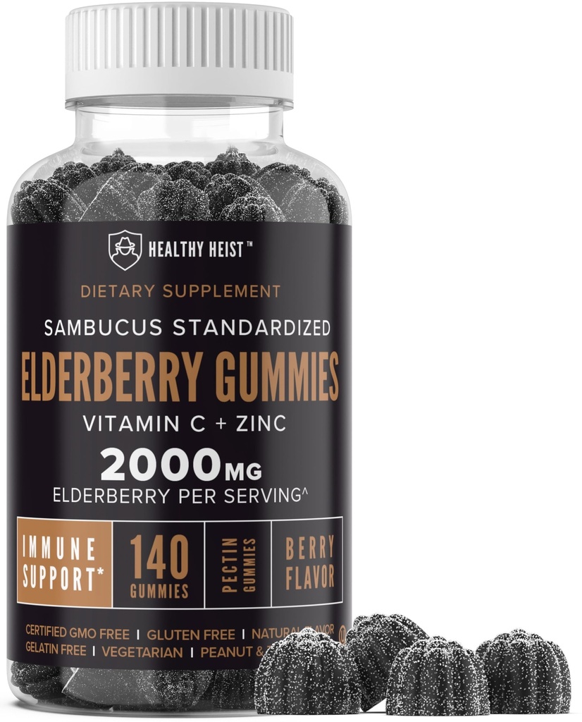 아연과 비타민 C, 140의 Gummies, 성인과 아이를 위한 Chewable Immune 지원, 비 GMO, Kosher, Pectin, Vegan, Delicious Berry 풍미를 가진 Sambucus 검정 Elderberry Gummies