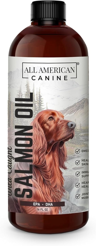 야생 잡은 연어 오일 | Optimal Source Omega 3 Fish Oil Liquid Food Supplement for Dogs Skin, Coat, Joint, Immune Health, 16 fl oz