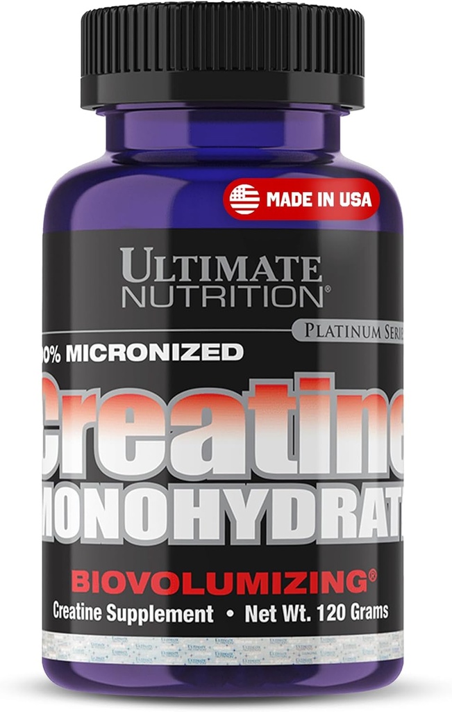 Ultimate Nutrition Unflavored Micronized Creatine Monohydrate Powder for Men & Women, 120g - 근육 성장 및 강도 건물을위한 운동 성능 보충 - Keto-Friendly & Gluten-Free