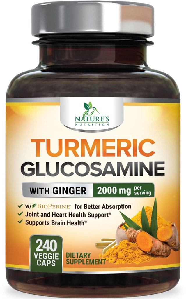 Turmeric Curcumin 보충교재 2000mg - Glucosamine, Ginger & MSM를 가진 95% Curcuminoids, 제일 흡수를 위한 BioPerine 까만 고추, 성격 Vegan 합동 지원, 미국에서 병에 넣어지는 비 GMO - 240의 캡슐