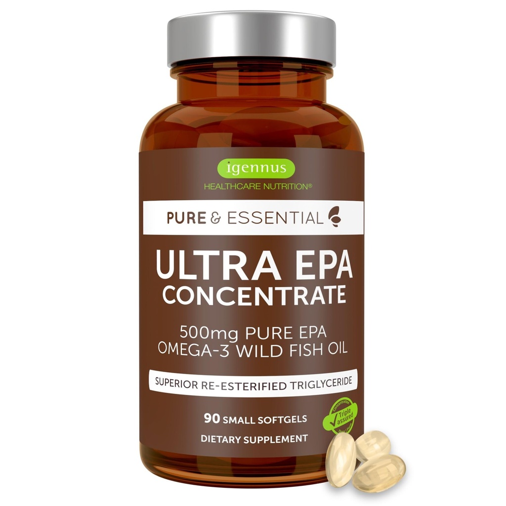Igennus Ultra Pure Omega-3 EPA 500mg, 높게 집중된 IFOS는 야생 물고기 기름, 진보된 rTG Triglyceride 모양, 비 GMO, 90 작은 Softgels를 증명했습니다