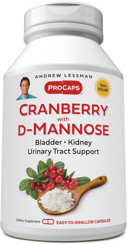 ANDREW LESSMAN Cranberry - 30 캡슐 - Bladder, Kidney 및 Urinary Tract 건강 지원. 높은 효능 표준 크랜베리 농축 및 D-Mannose. 삼키기 캡슐에 쉬운
