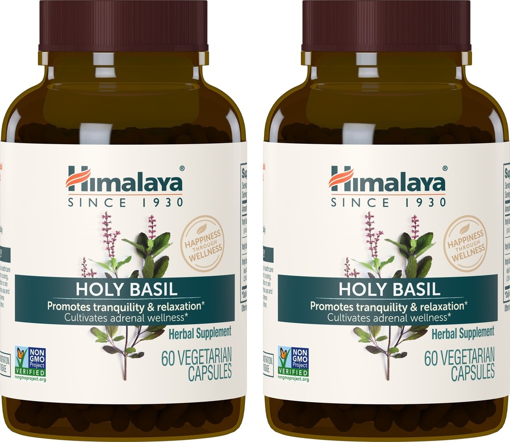 Himalaya Holy Basil, 60 일 공급 - 스트레스 완화, Relaxation, 에너지 지원 및 Occasional Sleeplessness - Vegan, Non-GMO, 글루텐 무료, 720mg, 60 캡슐, 2 팩