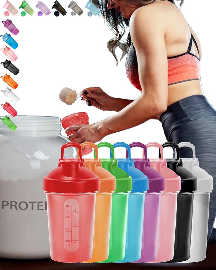 EBAT 16 조각은 다채로운 AntiDropBPAFREELeakProofProtein 셰이커 병 가치 팩 w. Whisk 공 & 인간 환경 공학Design &, 남자/여자를 위한 8개의 유일한 색깔 가치 팩 (See 사진)를 놓습니다
