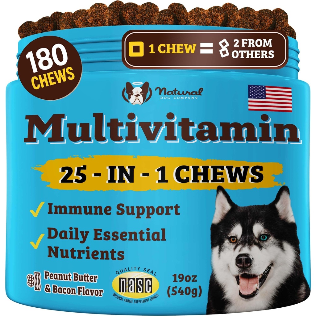 자연적인 개 회사 25-in-1 개를위한 Multivitamin Chews - 180 개 가치 팩 - 산화 방지제, 아연 및 Folic 산을 가진 매일 연약한 개 비타민 - 합동, 피부 & 외투, 면역 & 심장 건강 지원
