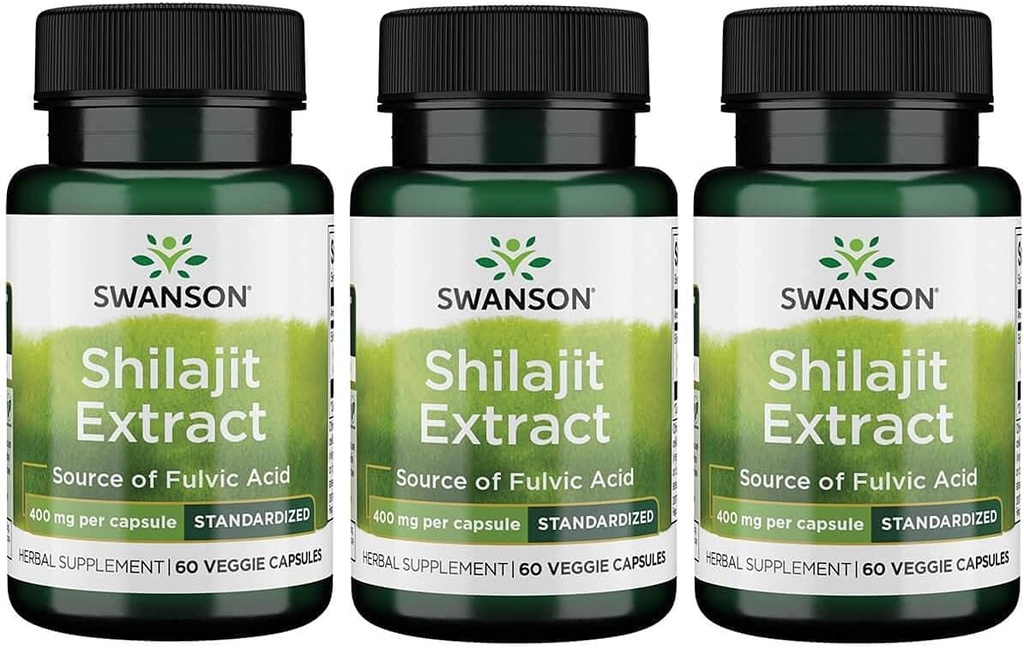 Swanson Shilajit Extract - 세포 성장 지원 촉진 - 전반적인 웰빙을위한 천연 공식 - (400 밀리그램 60 Veg 캡슐) 3 팩