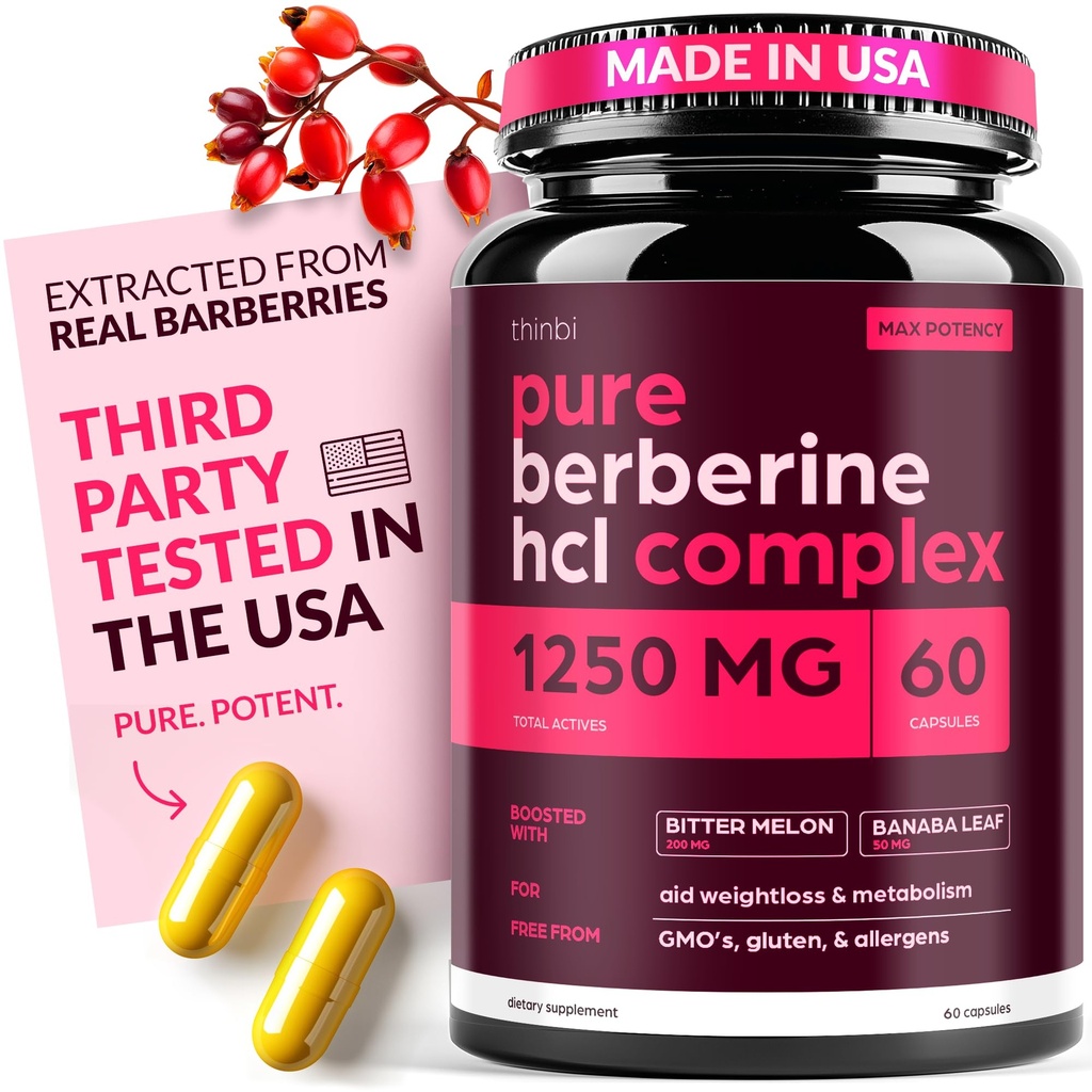 Berberine 보충교재 1250mg Bitter Melon와 Banaba 잎을 가진 무게 관리를 위한 유력한 식물 캡슐 - Barberry 추출물에서 HCl - 30의 서빙