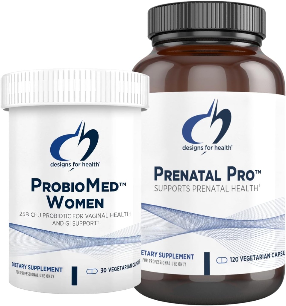 건강 Prenatal & Probiotic 번들을위한 디자인 - Prenatal Pro (180 캡슐) Folate 및 Chelated Minerals & ProbioMed Women (30 캡슐) Gut Health & Vaginal Probiotic을 가진 Prenatal Multivitamin