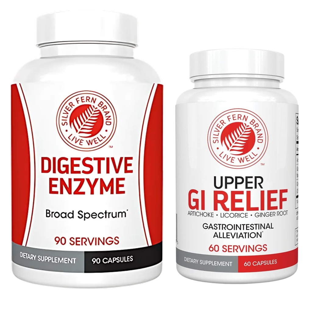 Silver Fern Brand - 위와 낮은 GI 소화 지원 키트 - GI Relief 및 Digestive Enzymes Bundle