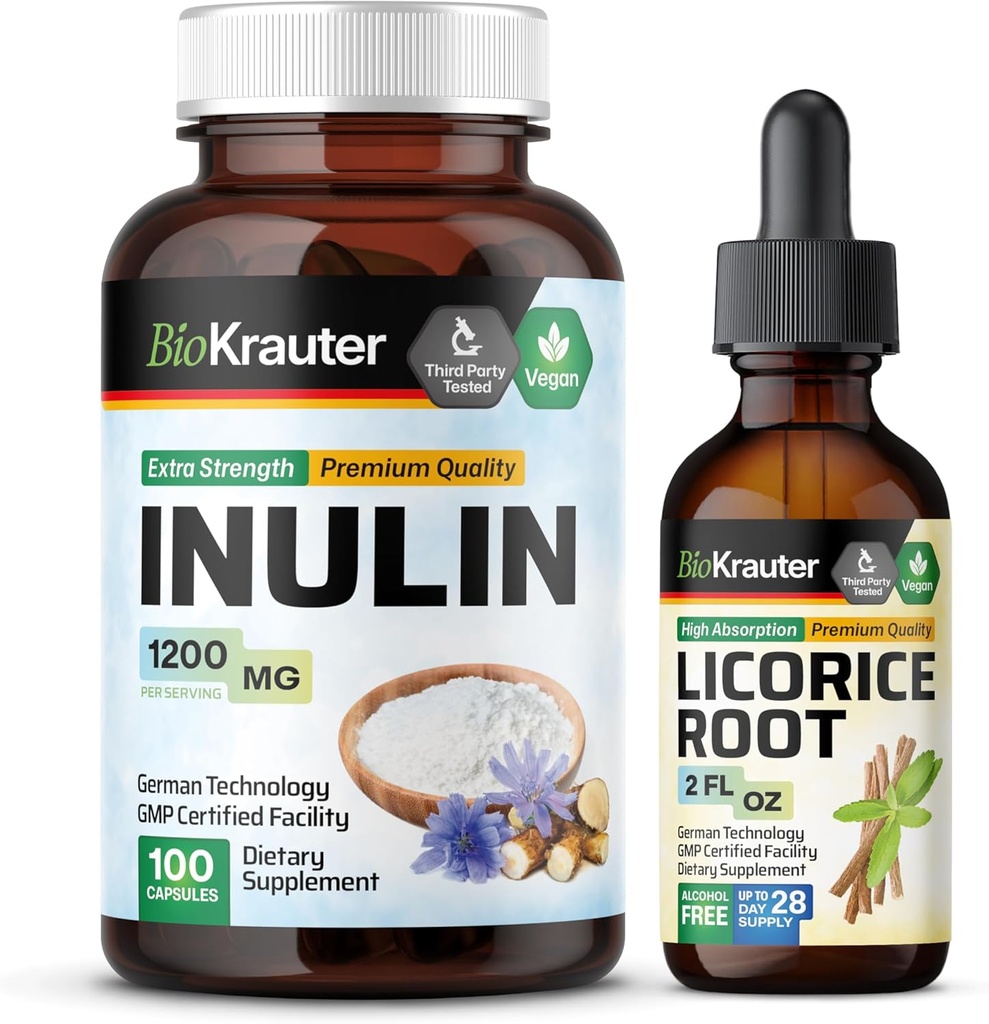 BIO KRAUTER Inulin 100 캡슐 & Licorice 뿌리 Tincture 2 Fl. Oz.