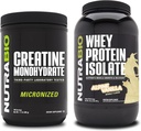 NutraBio Creatine Monohydrate, Unflavored, 500g 및 Whey Protein Isolate, Alpine Vanilla, 보충 번들 - 근육 에너지, Lean 근육 성장, 회복 및 힘