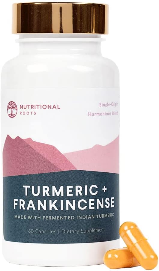 영양 뿌리 - 인도 심황 + Frankincense - 95 % Curcuminoids, Curcumin Longa, Boswellia Serrata 및 Black Pepper - 관절 건강 지원 - 다이어트 보충 - 1 개월 공급 - 60 캡슐